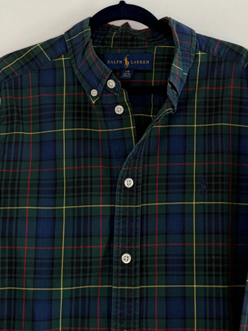Ralph Lauren Boys L 14-16 Tartan Plaid Cotton Button Down Shirt Preppy Academia